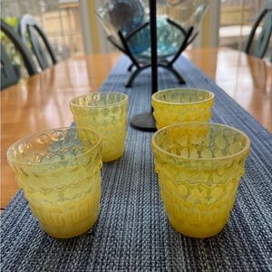 Set of 4 Pottery Barn Yellow hobnail tea light or Votive Candle Holders.